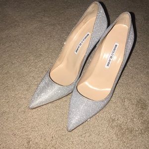Manolo Blahnik bb silver glitter pumps